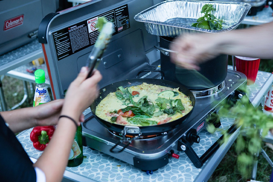 Cooking an egg omelette on a Coleman Hyperflame FyreKnight camping stove