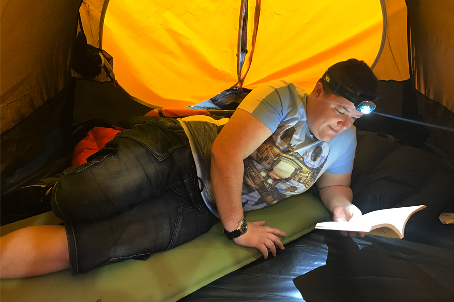 Bright headlamp for reading a book in a tent at night