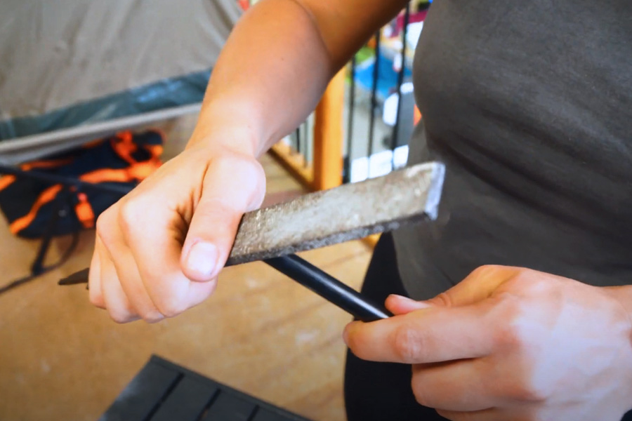 Filing down the tent pole