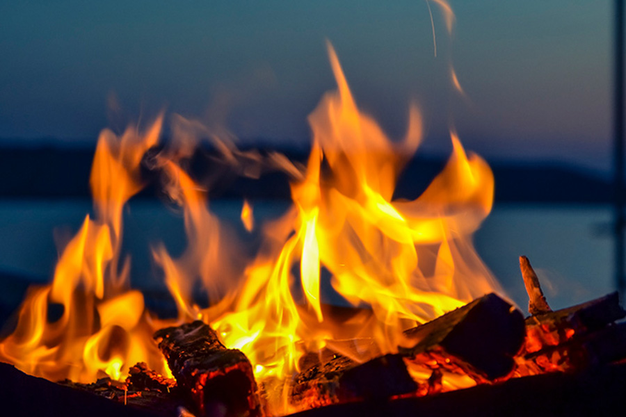 A roaring campfire. 