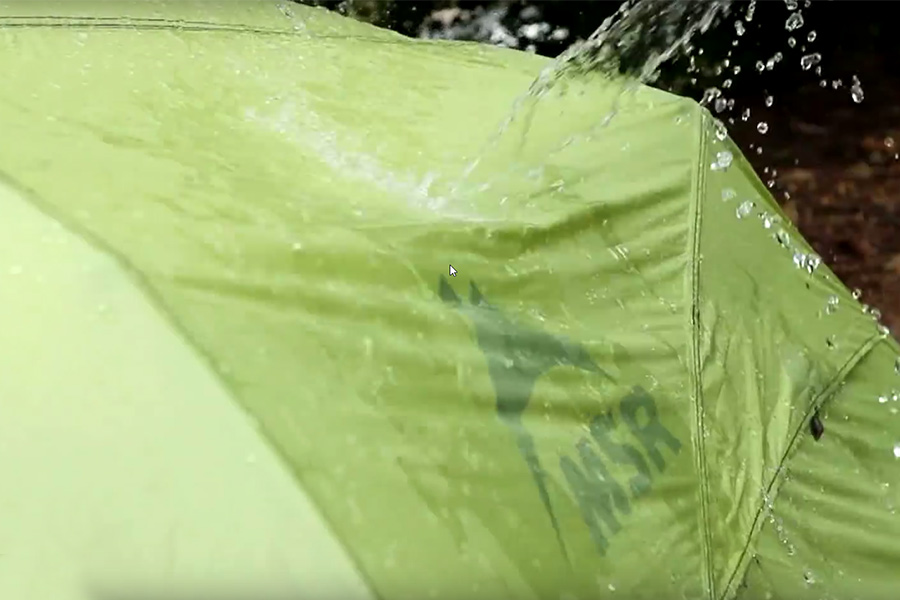 Water splashing off MSR tent