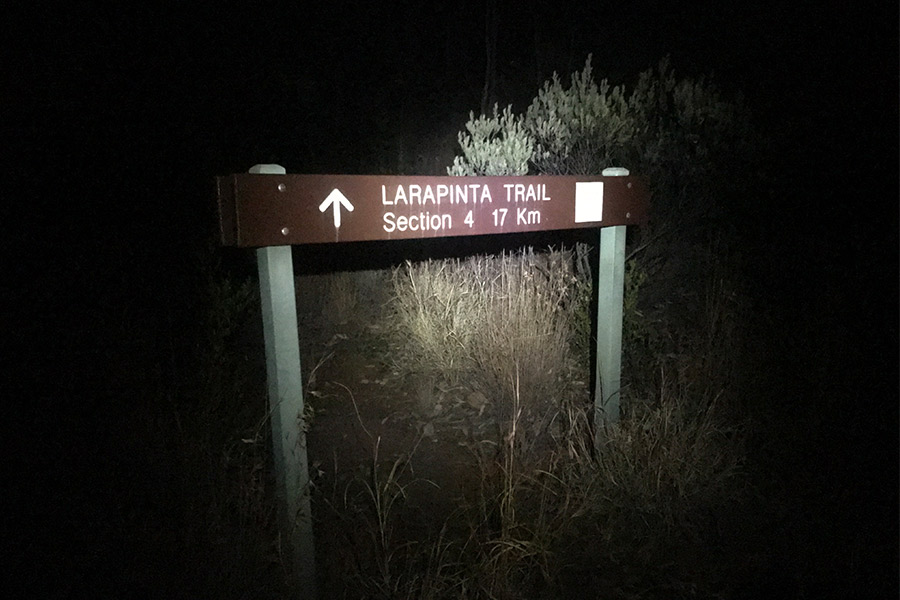 Larapinta Trail sign in the early hours of the morning