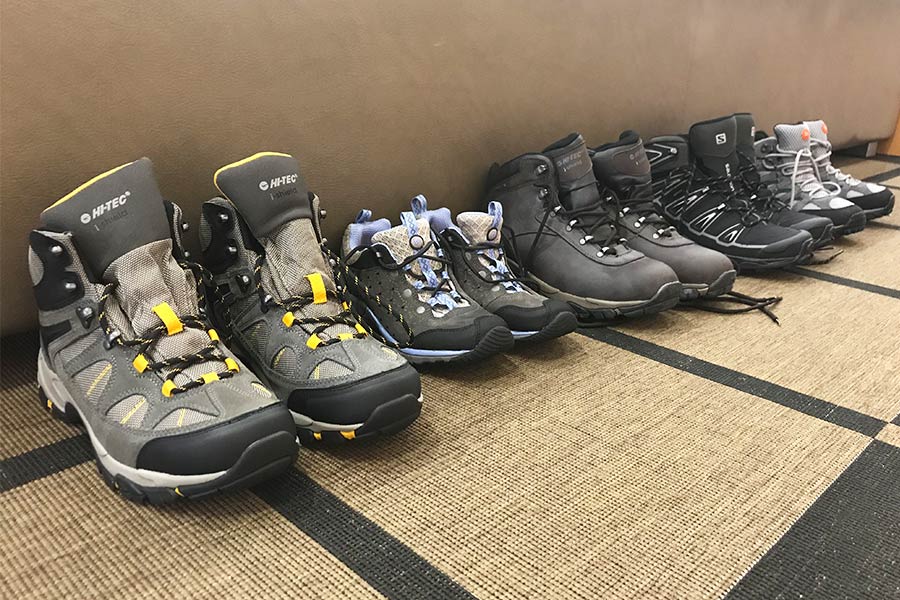 Different types of boots lined up