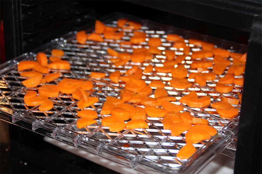Cut up carrots ready to go into the dehydrator
