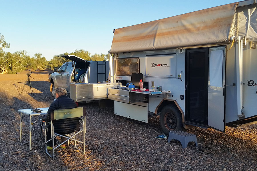 View of the kitchen and caravan