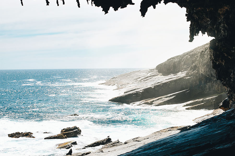 View of the water at Admirals Arch located in Flinders Chase National Park in Kangaroo Island