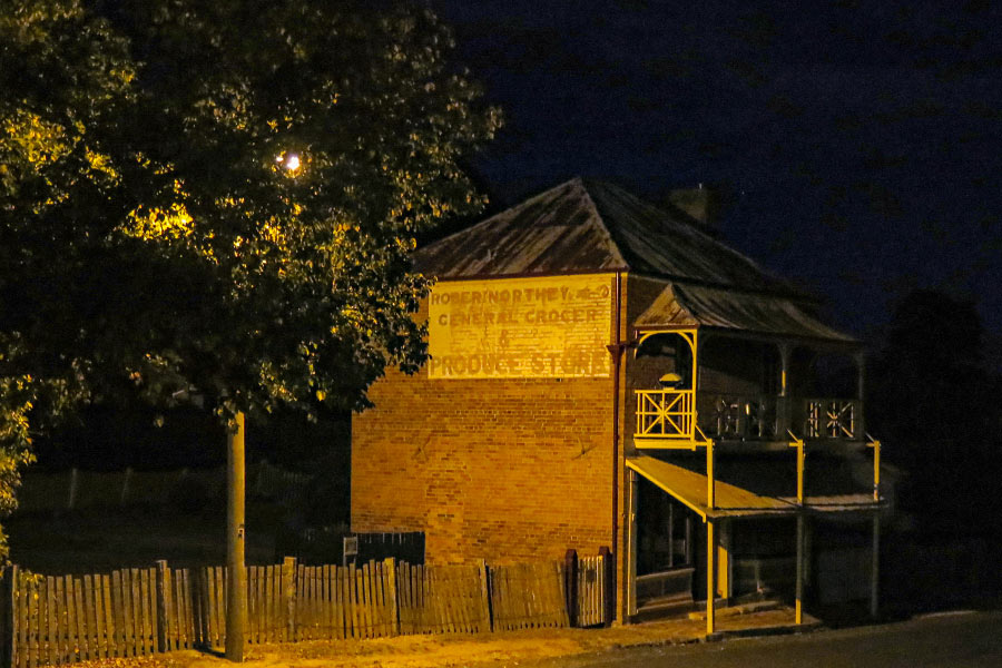 General Grocer & Produce Store in Hill End at night