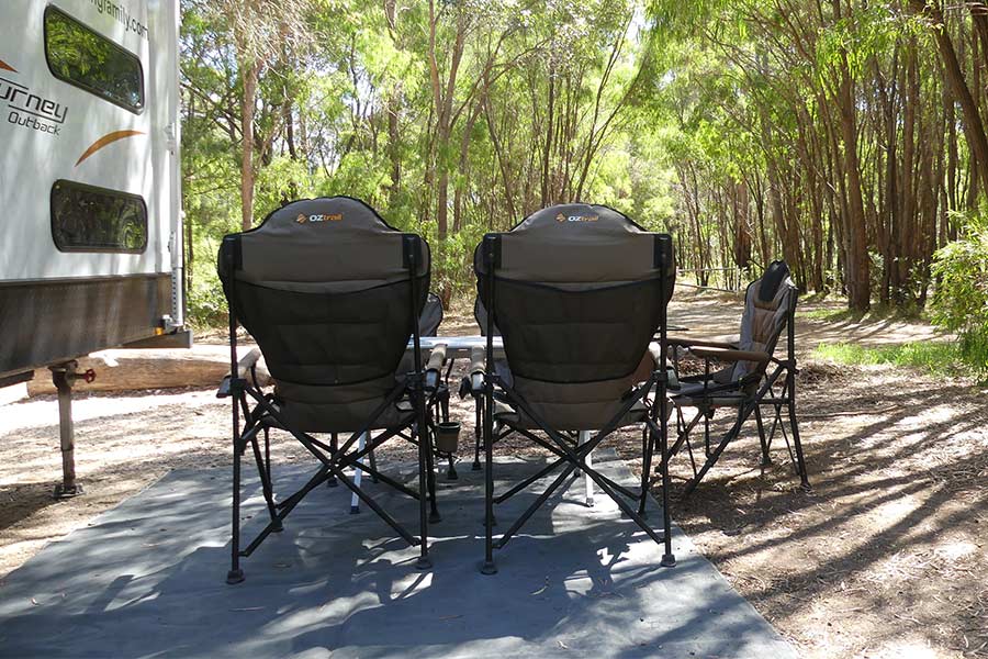 Outdoor matting for outdoor furniture area when caravanning