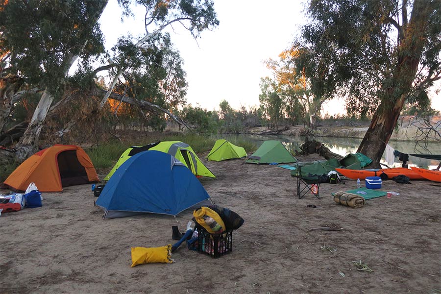 Tents setup for the night at Murray River National Parkrk