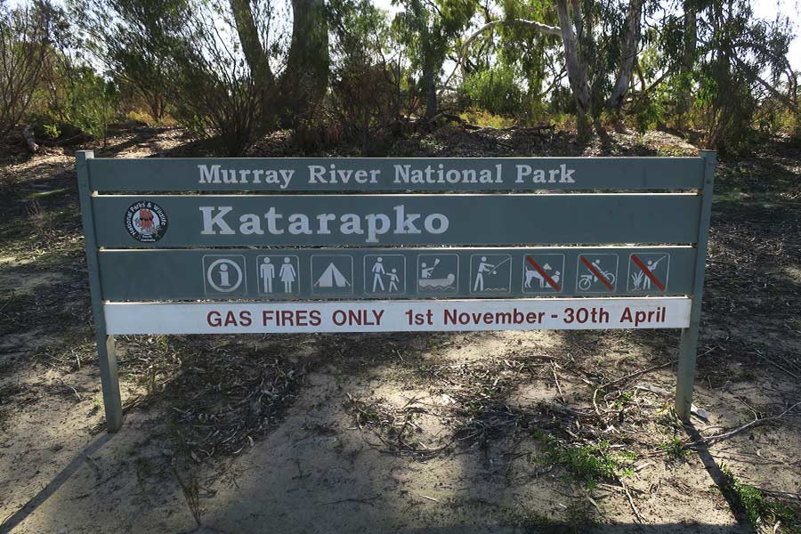 The sign at the end of the trip at Katarapko in Murray River National Park