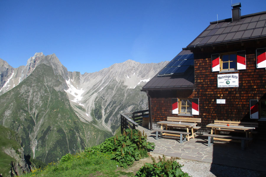 Memminger Hütte is a popular alpine hut along the trek in Austria 