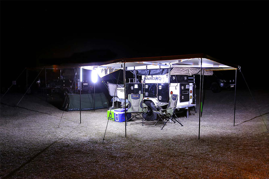 12v lighted campsite at night
