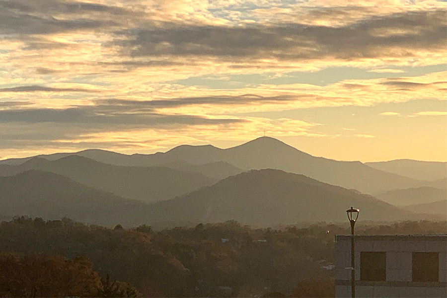 View of the Great Smoky Mountains in Asheville at sunset