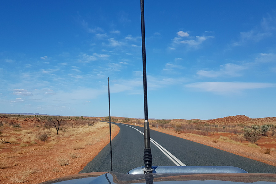 View of the road inside a 4wd