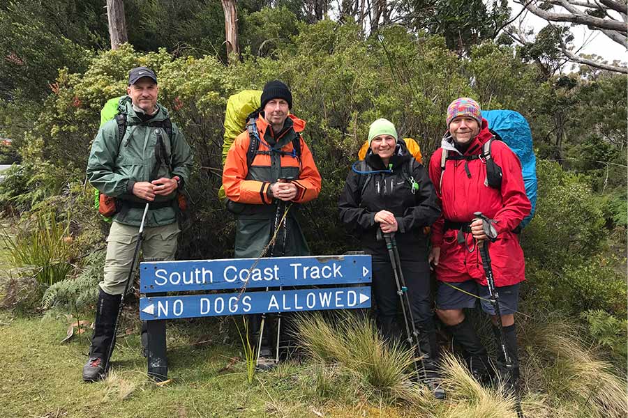 Four hikers ready to begin the South Coast Track