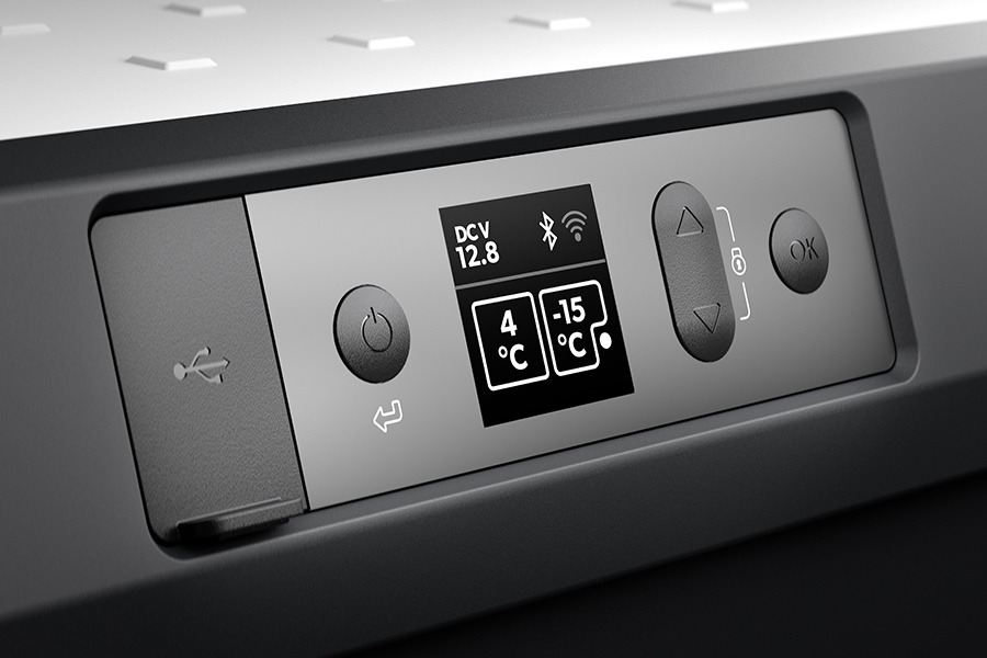 The user display on a Dometic CFX3 Fridge Freezer
