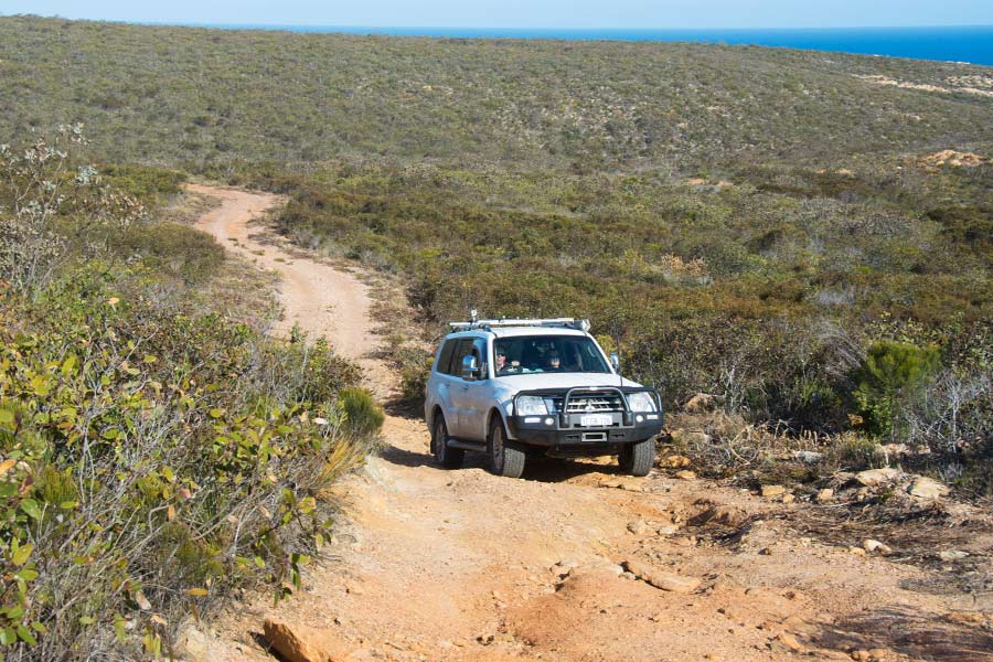A 4WD vehicle driving on a remote track