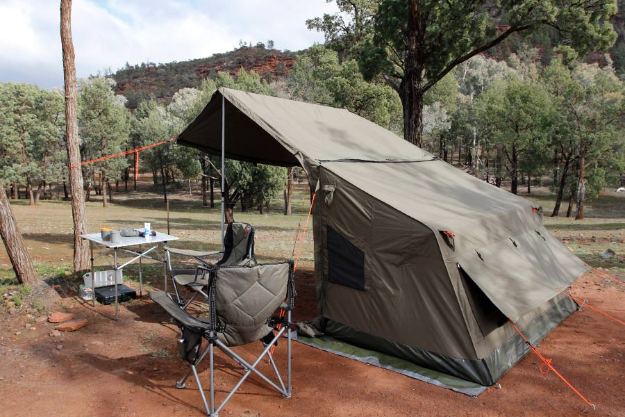 The RV-1 tent set up at a remote bush campsite