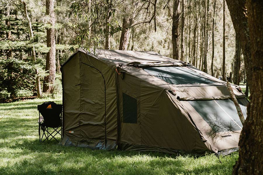 The RV Plus Panels attached to an RV tent