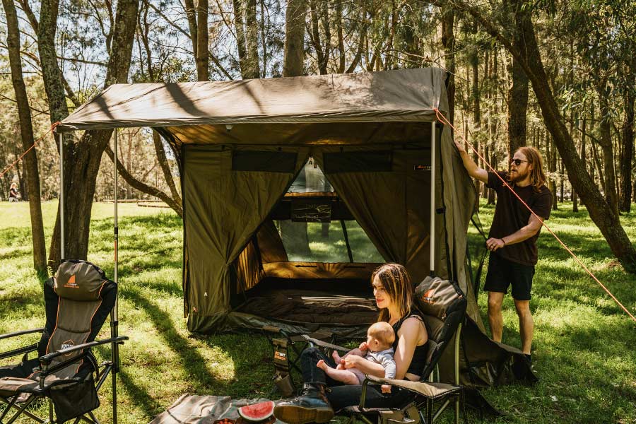 A family and their RV Plus tent