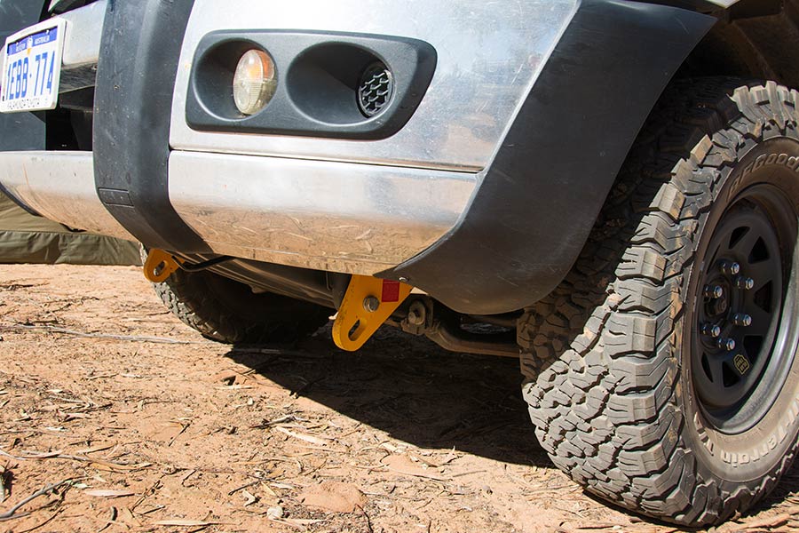 Rated recovery points under the front of a 4WD vehicle