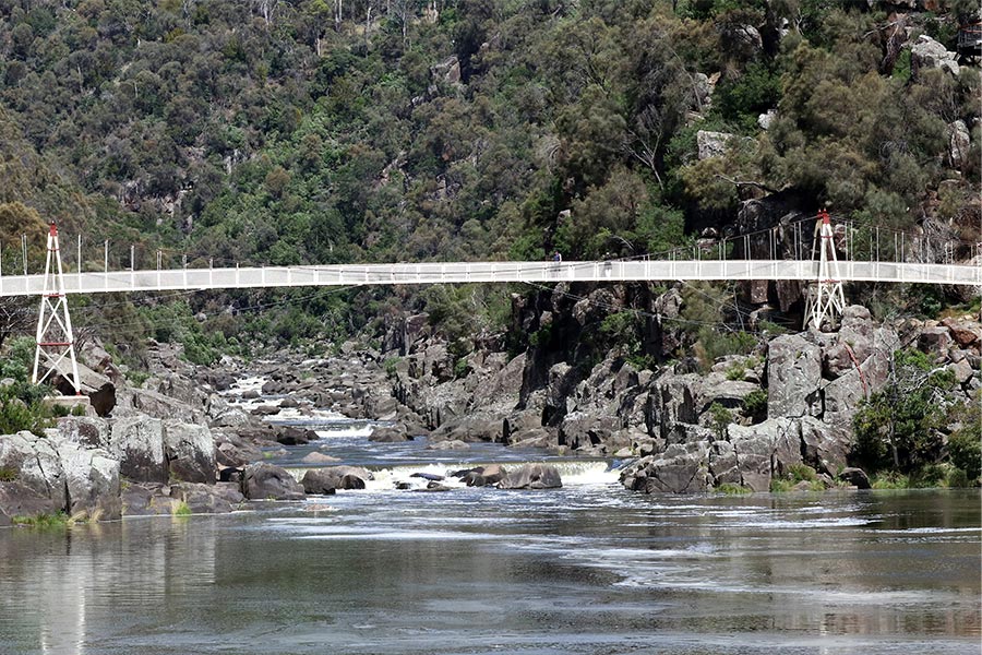 Image of the suspended footbridge across Cataract Gorge near Launceston in Tasmania.
