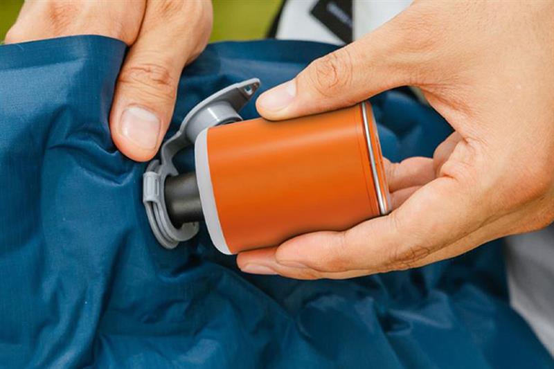 Our gear gurus blow through Snowys' comprehensive pump range. A handheld pump inflating a camp mattress.