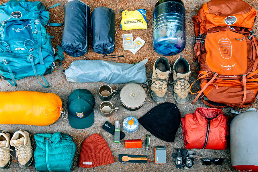 Picture of camping gear laid out on the ground
